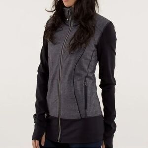 Lululemon Nice Asana Jacket Size 8 Gray Herringbone Black Sleeves Full Zip